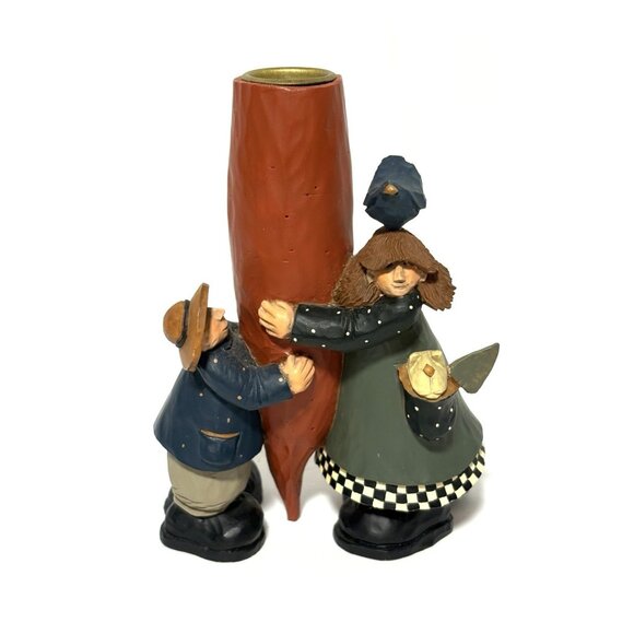 Williraye Studios 2000 Retired Girl w Crow & Man Holding a Carrot Candleholder - Picture 1 of 8